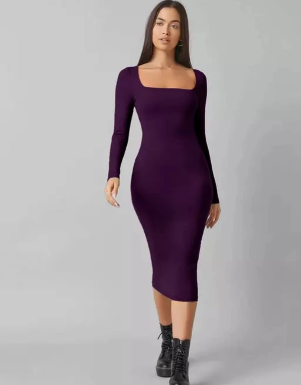 Neha Collection Women Western Midi Wine Dress - Dark Purple, L