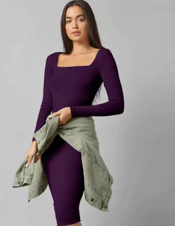 Neha Collection Women Western Midi Wine Dress - Dark Purple, L