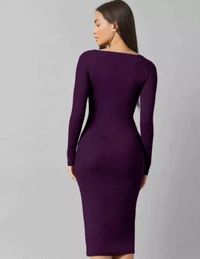 Neha Collection Women Western Midi Wine Dress - Dark Purple, L