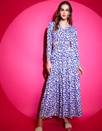 Neha Collection Women V-Neck Fit And Flare Full Length Dress - Blue, XS