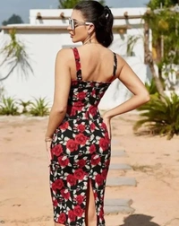 Neha Collection Women Bodycon Floral Print Midi Dress - Red, XS