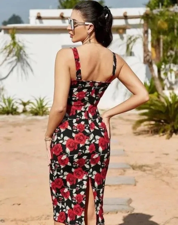 Neha Collection Women Bodycon Floral Print Midi Dress - Red, XS