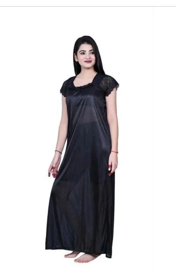 Neha Collection Women's Trendy Black Nighty - Black, Free Size
