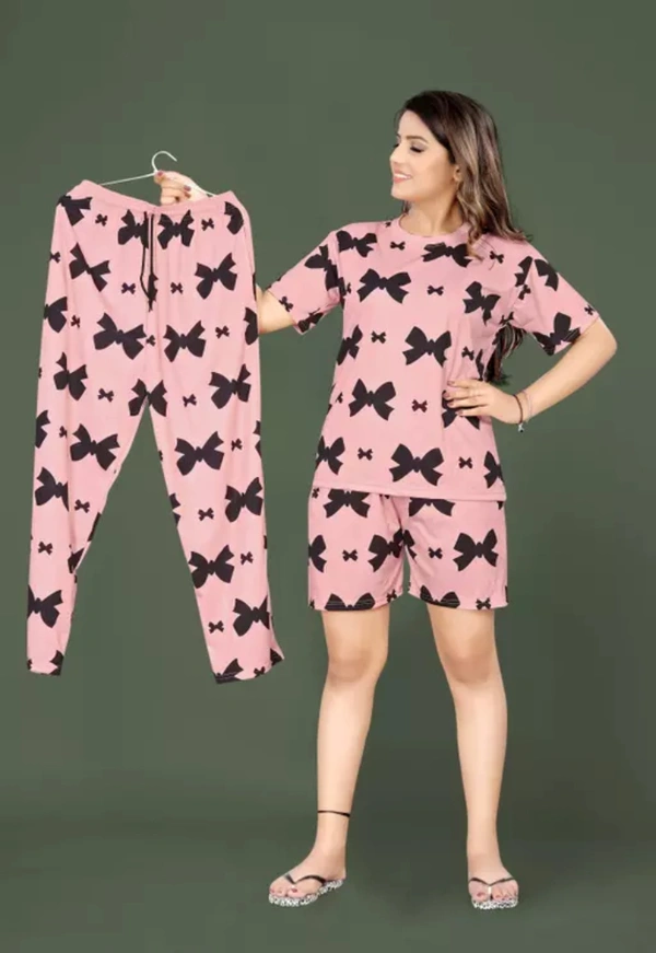 Neha Collection Women Top, Shorts & Pyjama Set Nightsuit - Pink, S