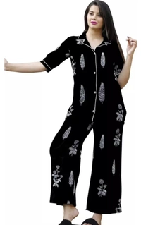 Neha Collection Black Printed Night Suit Gor Girls And Women - Black, L