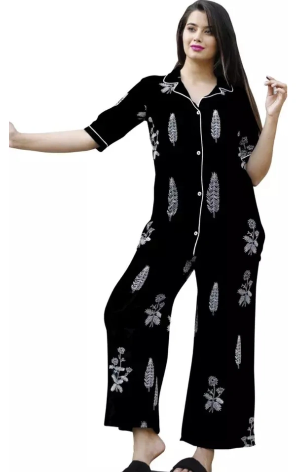 Neha Collection Black Printed Night Suit Gor Girls And Women - Black, L