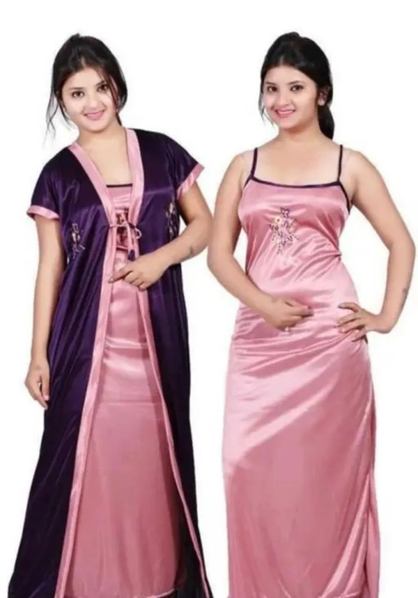 Neha Collection Women's Nighty Half Sleeve & Jacket Sets - Tickle Me Pink, L