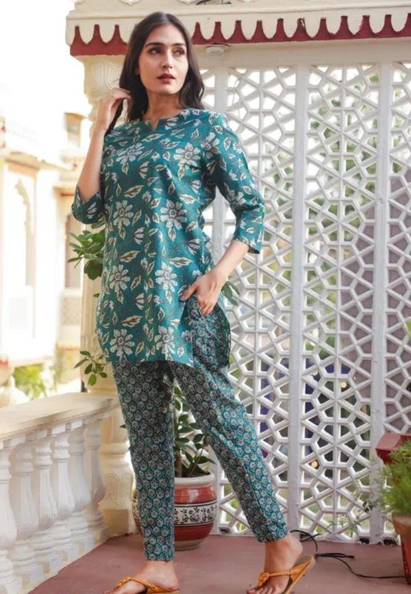 Neha Collection Presents Latest Designer Printed Nightsuit For Women - Teal, M