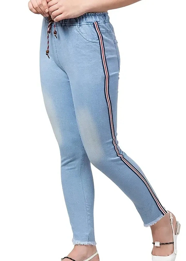 Neha Collection  Side Striped Light Blue Jogger Jeans for Women - 34