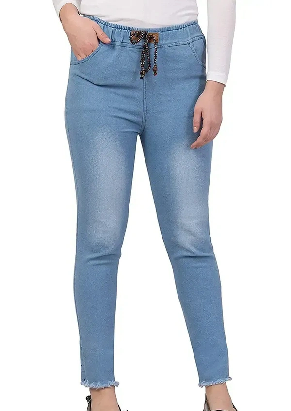 Neha Collection  Side Striped Light Blue Jogger Jeans for Women - 42