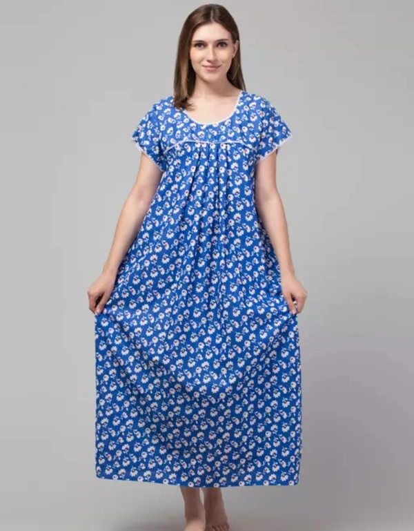 Neha Collection Cotton Night Dress Nighty - Blue, Free Size