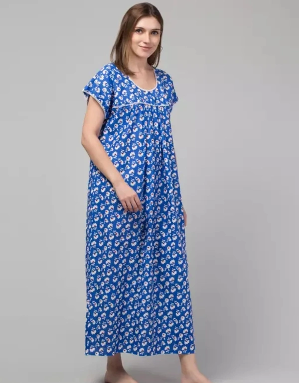 Neha Collection Cotton Night Dress Nighty - Blue, M