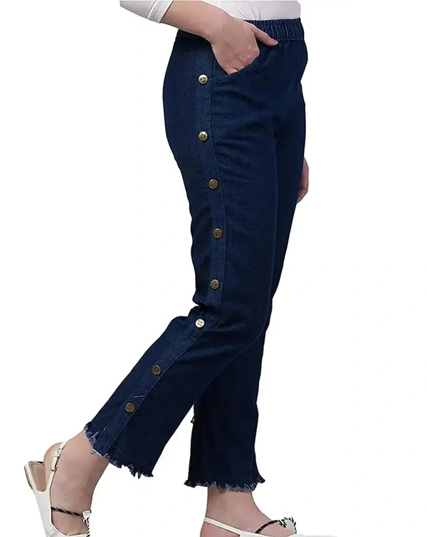 Neha Collection  Side Buttoned Jogger Jeans for Women - 32, Navy Blue
