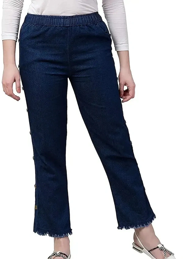 Neha Collection  Side Buttoned Jogger Jeans for Women - 40, Navy Blue