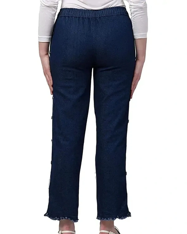 Neha Collection  Side Buttoned Jogger Jeans for Women - 40, Navy Blue