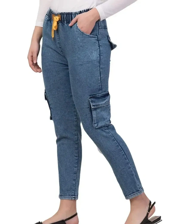 Neha Collection  Cargo Jogger Jeans for Women - Eastern Blue, 38