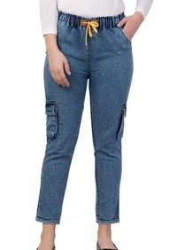 Neha Collection  Cargo Jogger Jeans for Women - Eastern Blue, 38