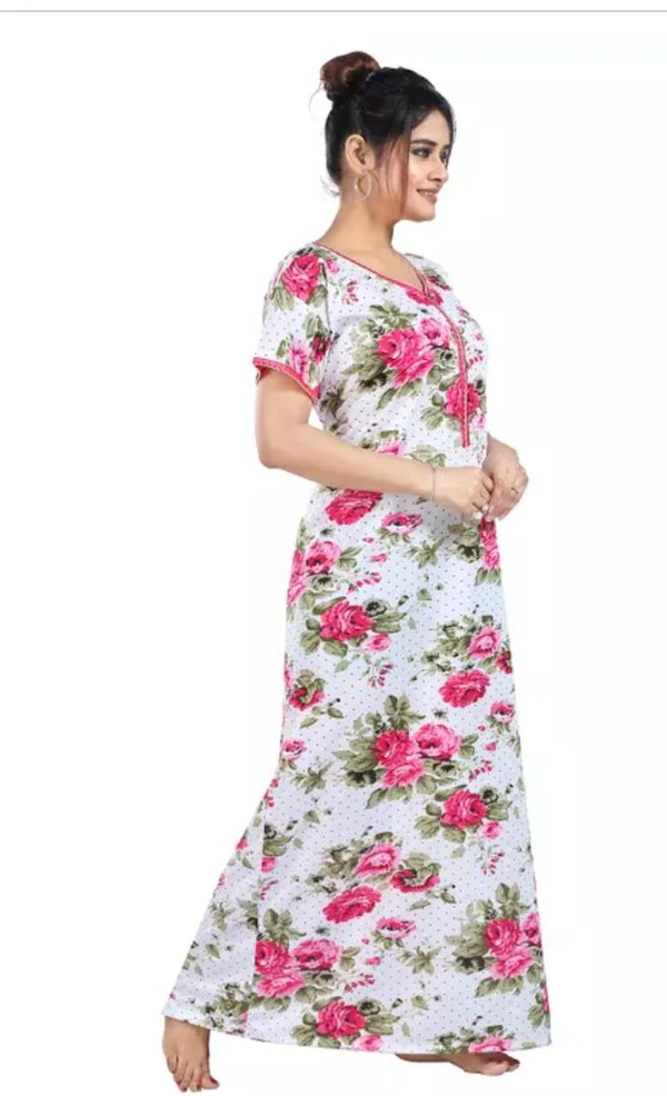 Neha Collection Women's Printed Nightdress Nighty - White, L