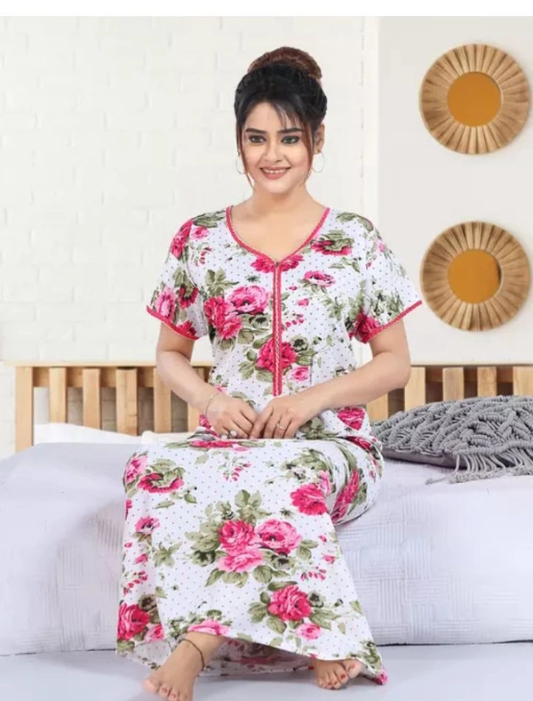 Neha Collection Women's Printed Nightdress Nighty - White, XL