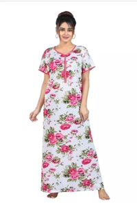 Neha Collection Women's Printed Nightdress Nighty - White, XL
