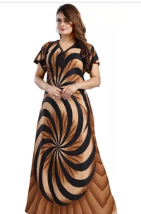 Neha Collection Women's Saitn Printed Nighty - Cinnamon, L