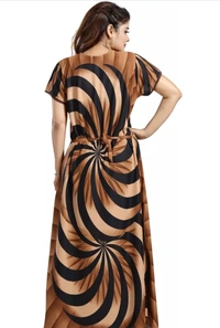 Neha Collection Women's Saitn Printed Nighty - Cinnamon, L