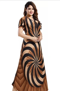 Neha Collection Women's Saitn Printed Nighty - Cinnamon, XL