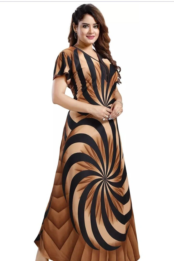 Neha Collection Women's Saitn Printed Nighty - Cinnamon, XL
