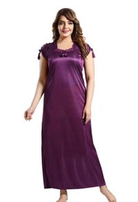 Neha Collection Satin Nighty Set Nightdress For Woman's - Purple, XXL