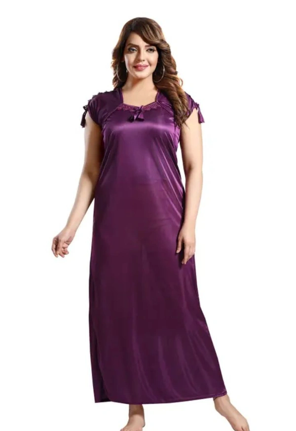 Neha Collection Satin Nighty Set Nightdress For Woman's - Purple, XXL