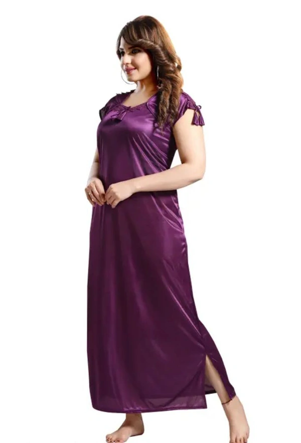 Neha Collection Satin Nighty Set Nightdress For Woman's - Purple, XXL