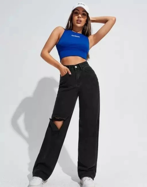 Neha Collection Women Jeans Wide Leg High Waist Pants - Black, 30