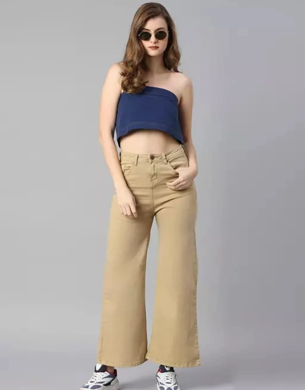 Neha Collection Women's Wide Leg High Rise Stretchable Jeans - Yellow, 34
