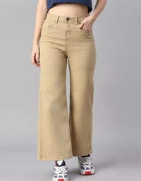 Neha Collection Women's Wide Leg High Rise Stretchable Jeans - Yellow, 34
