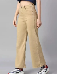 Neha Collection Women's Wide Leg High Rise Stretchable Jeans - Yellow, 34