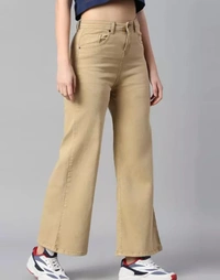 Neha Collection Women's Wide Leg High Rise Stretchable Jeans - Yellow, 34