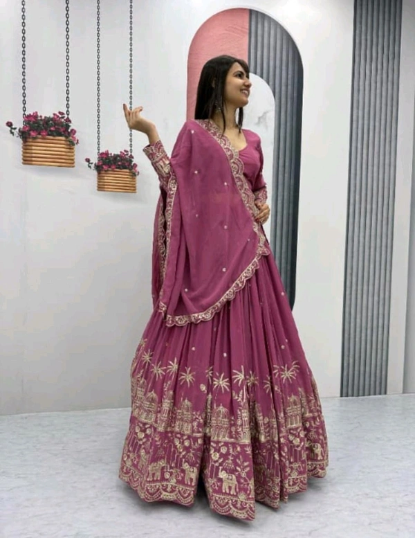 Neha Collection Elegant Mauve Embroidered Lehenga Set - Free Size