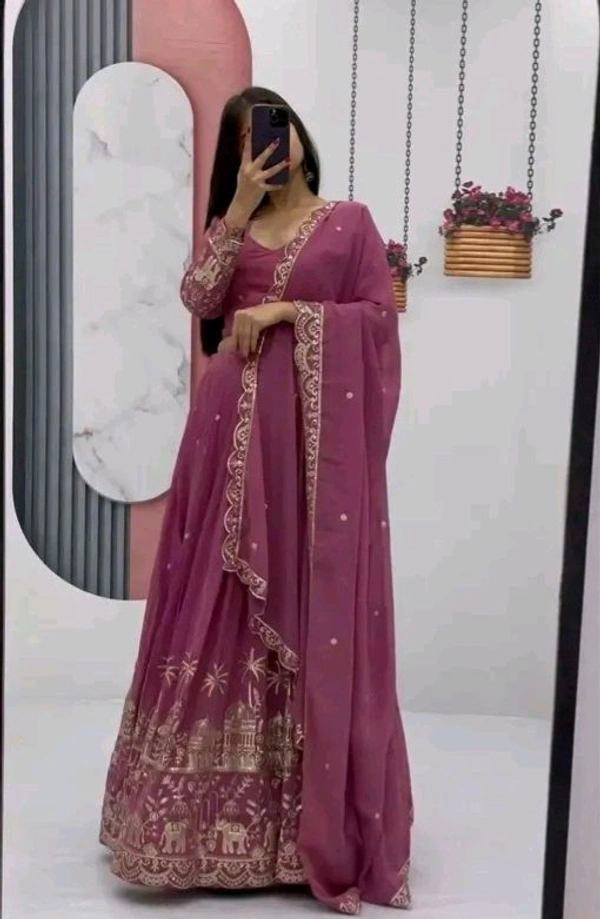 Neha Collection Elegant Mauve Embroidered Lehenga Set - Free Size