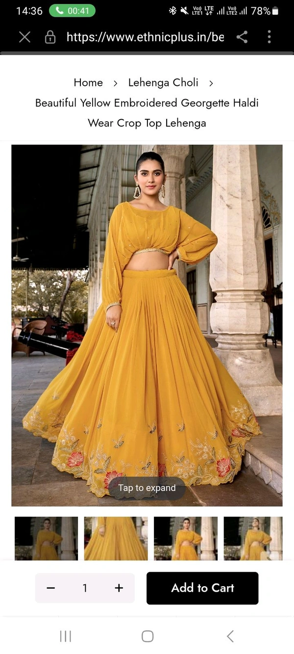 Yellow Embroidered Georgette Haldi Wear Crop Top Lehenga - Yellow, XL
