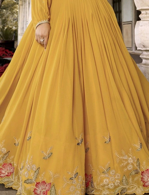 Yellow Embroidered Georgette Haldi Wear Crop Top Lehenga - Yellow, XL