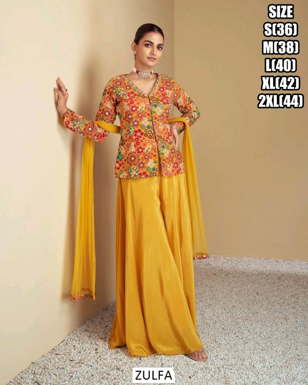 Zulfa 3-Piece Embroidered Fusion Wear - Elegant & Ready to Wear - Web Orange, XL