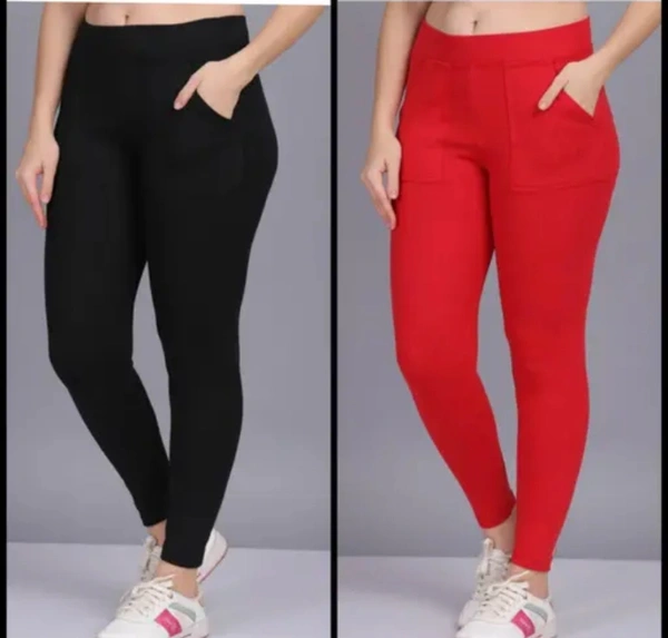 Neha Collection Women's Fashionable Pockets Jeggings - Red, Free Size