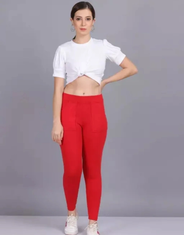 Neha Collection Women's Fashionable Pockets Jeggings - Red, Free Size