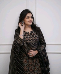 Pihu Fashion  Kalamkari Fusion Azrak Bagru Print Kurti Pant Dupatta Set with Handcrafted Patra Work  - XXL