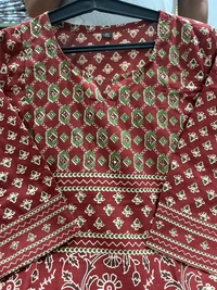 Pihu Fashion  Kalamkari Fusion Azrak Bagru Print Kurti Pant Dupatta Set with Handcrafted Patra Work  - M