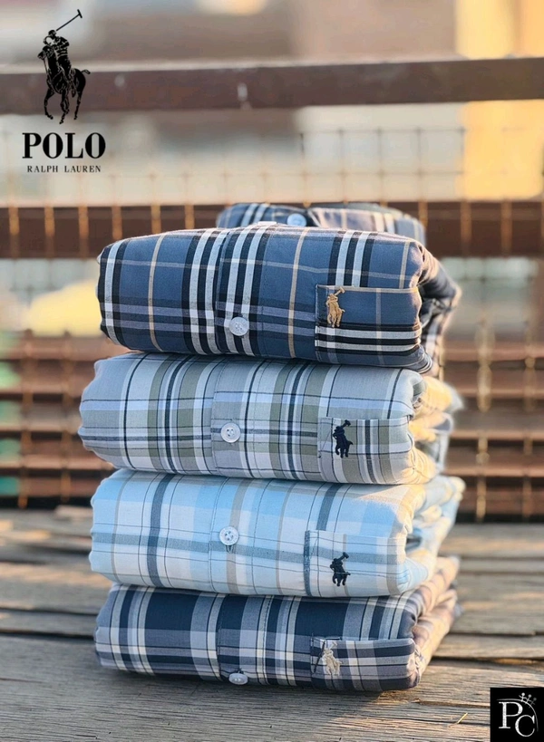 R L POLO Premium Men's Checkered Plaid Shirt Pack Of 4 - L