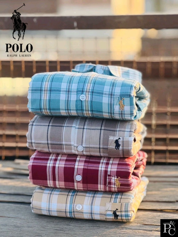 R L POLO Premium Men's Checkered Plaid Shirt Pack Of 4 - L