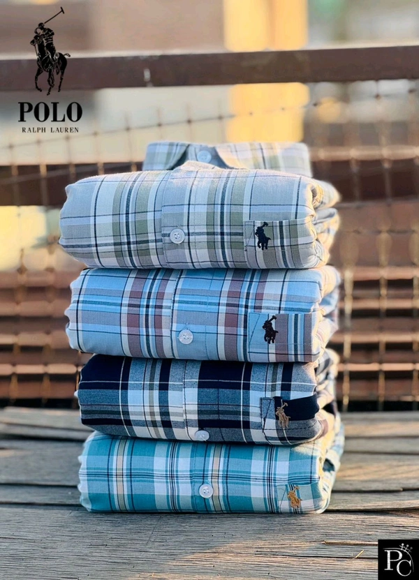 R L POLO Premium Men's Checkered Plaid Shirt Pack Of 4 - L