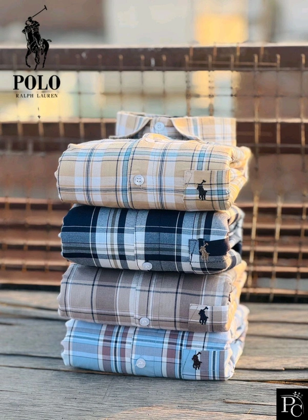 R L POLO Premium Men's Checkered Plaid Shirt Pack Of 4 - L