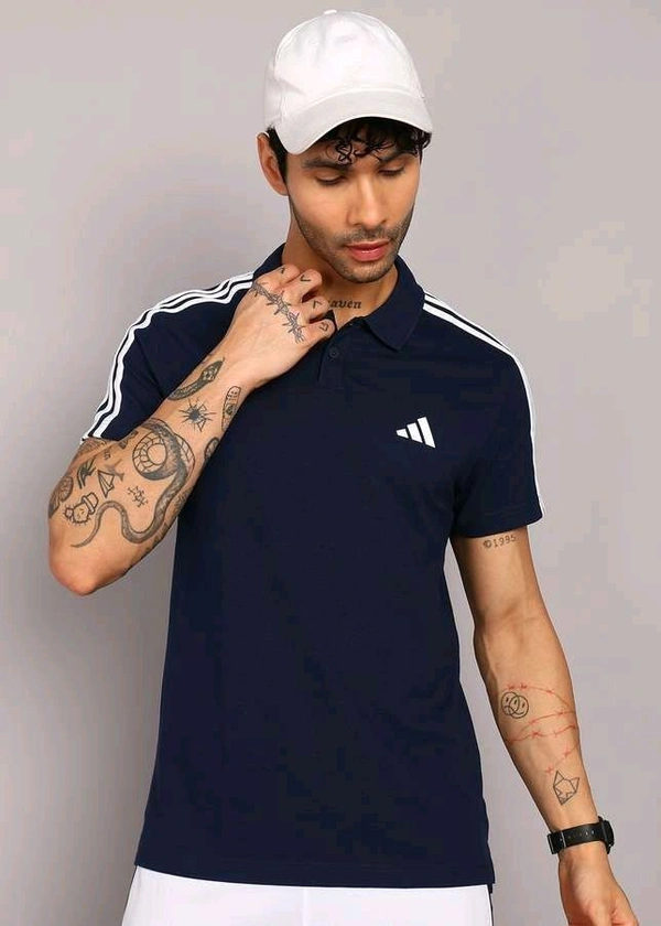 R L POLO Adidas Men’s Navy Blue Cotton Blend Solid Polo T-Shirt - XL